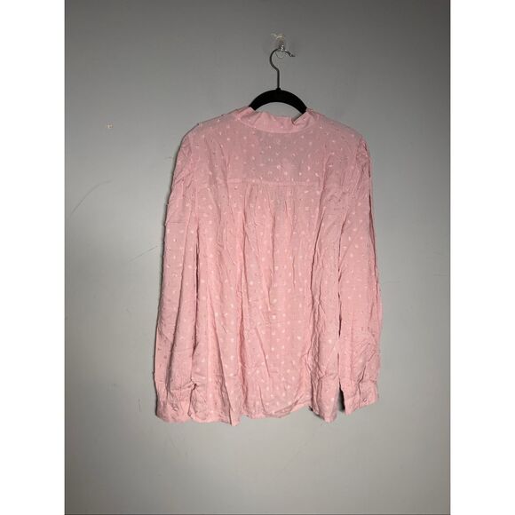 LOFT pusseybow neck line Swiss dot textured bundle of two blouses pink & maroon - Picture 14 of 14